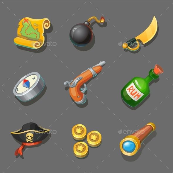 590x590 Pirate Icons Set Set Of Corsair Items Different Weapon, Compass