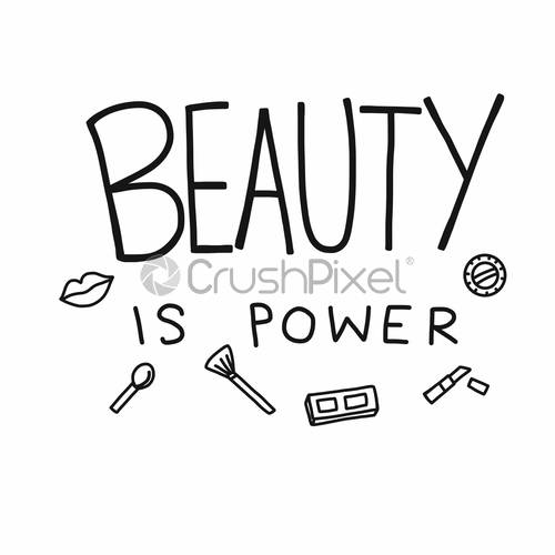 500x500 Beauty Is Power Word And Cosmetic Icon Vector Doodle Style, Stock