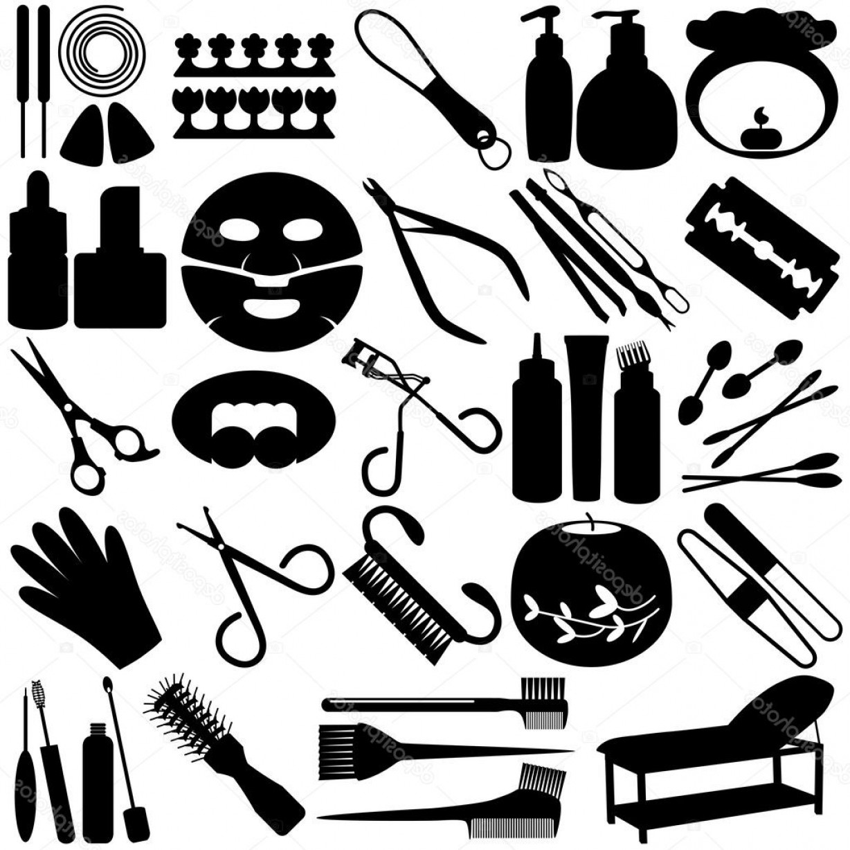 1228x1227 Stock Illustration Silhouette Beauty Tools Spa Icons Soidergi