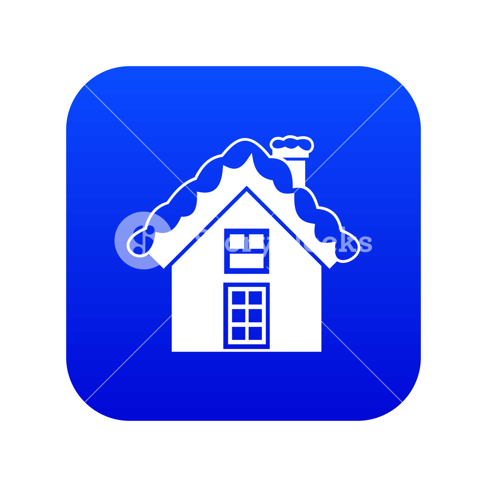 1000x1000 Small Snowy Cottage Icon Digital Blue For Any Design Isolated