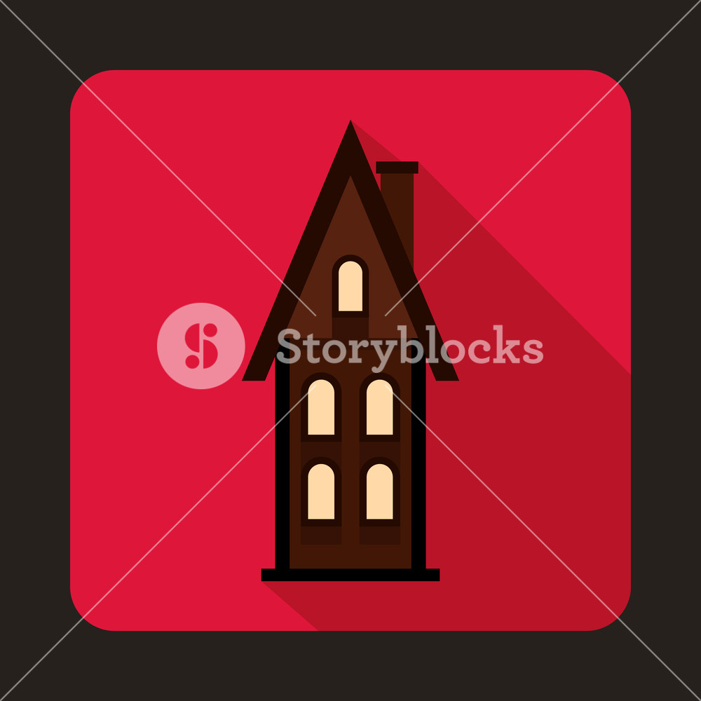 1000x1000 Two Storey Cottage Icon In Flat Style On A Pink Background Royalty