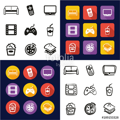 500x500 Couch Potato All In One Icons Black White Color Flat Design