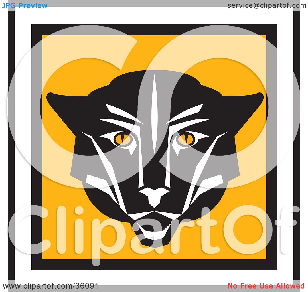 1080x1024 Clipart Illustration Of A Black Cougar Face On A Square Icon
