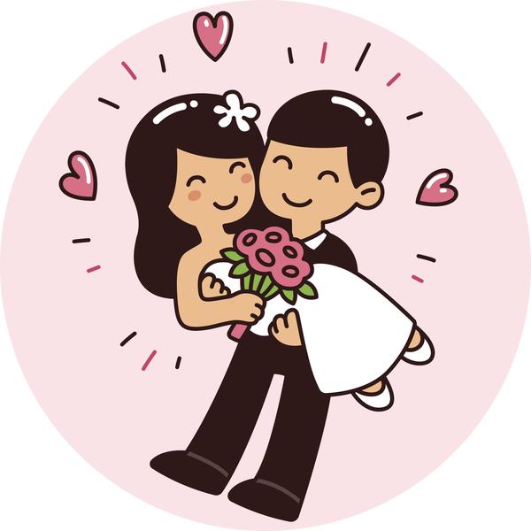 600x600 Pretty Happy Just Married Kawaii Couple Icon Vinyl Decal Sticker