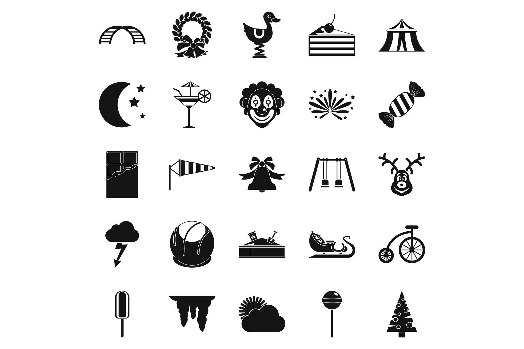 1820x1214 Courtyard Icons Set, Simple Style