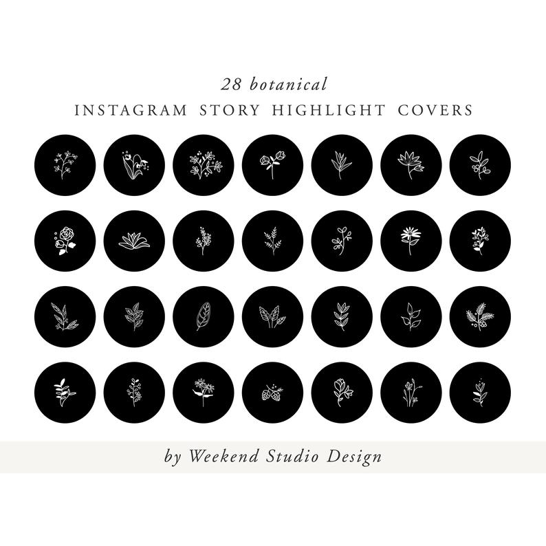 794x794 Instagram Story Highlight Icon Covers Black Botanical Hand Etsy
