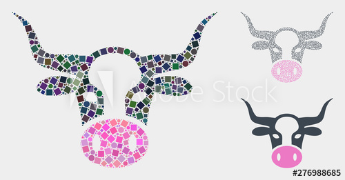 500x261 Mosaic Cow Head Icon Composed Of Round And Square Elements