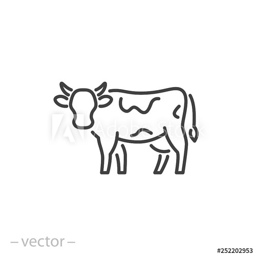 500x500 Cow Icon, Farm Animal Line Sign Isolated On White Background