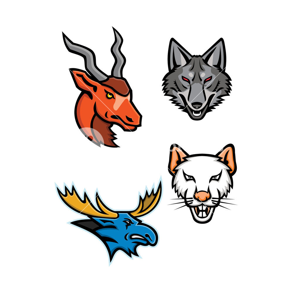 1000x1000 Mascot Icon Illustration Set Of Heads Of An Addax, Grey Coyote