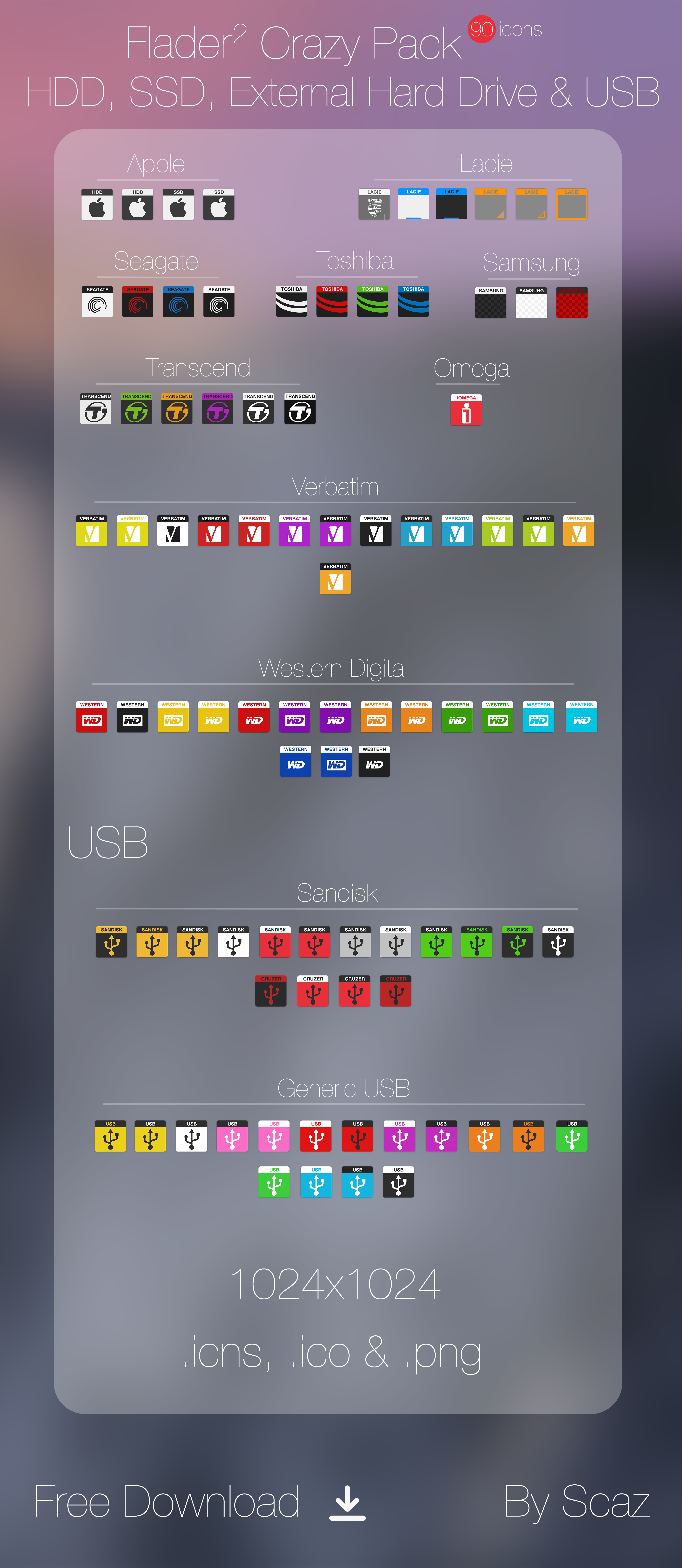 4351x10000 Flader Crazy Pack Icons For Hdd Ssd And Usb