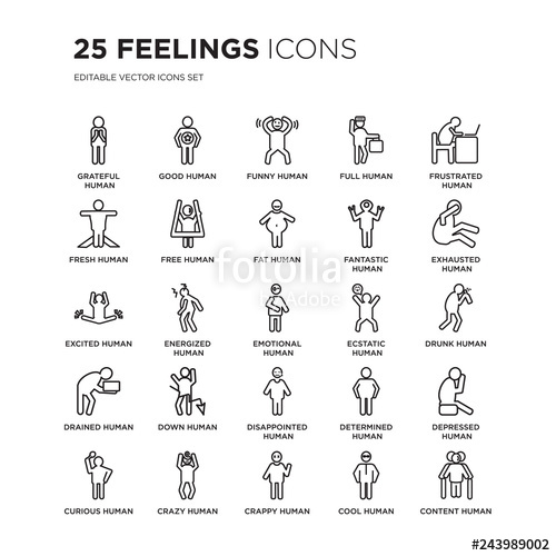 500x500 Set Of Feelings Linear Icons Such As Grateful Human, Good Funny