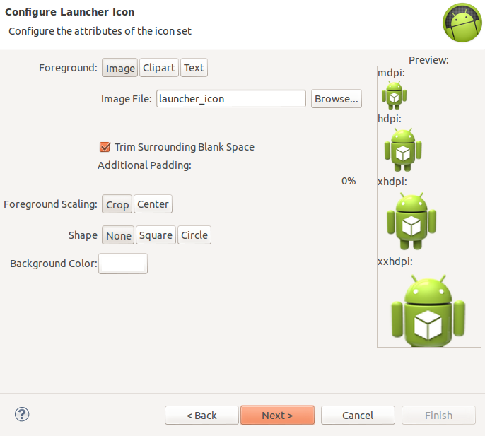686x617 Change Default Icon Creating A New Android Eclipse Project