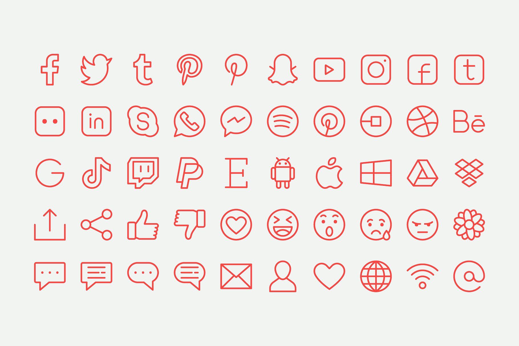 1820x1214 Social Media Line Icons Pack
