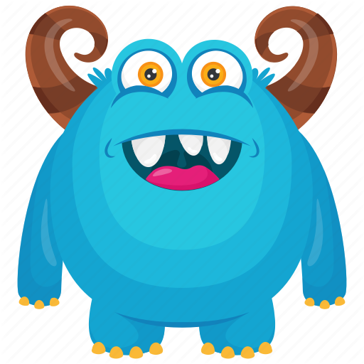 512x512 Blue Monster, Halloween Monster, Haunted Monster, Horned Monster