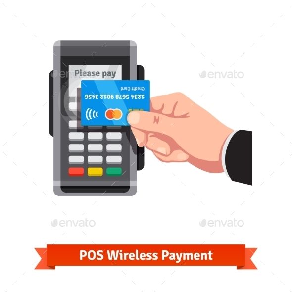 590x590 Man Holding Credit Card In Hand Paying Wirelessly Over Pos