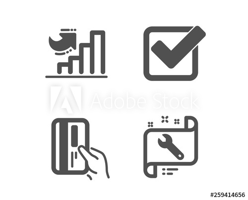 500x405 Set Of Payment Card, Checkbox And Growth Chart Icons Spanner Sign
