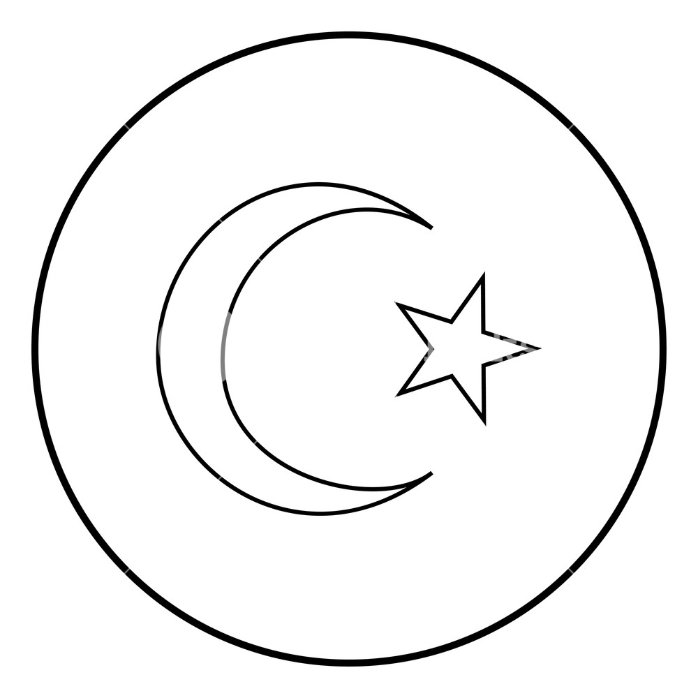 1000x1000 Symbol Of Islam Crescent And Star With Five Corners Icon Outline