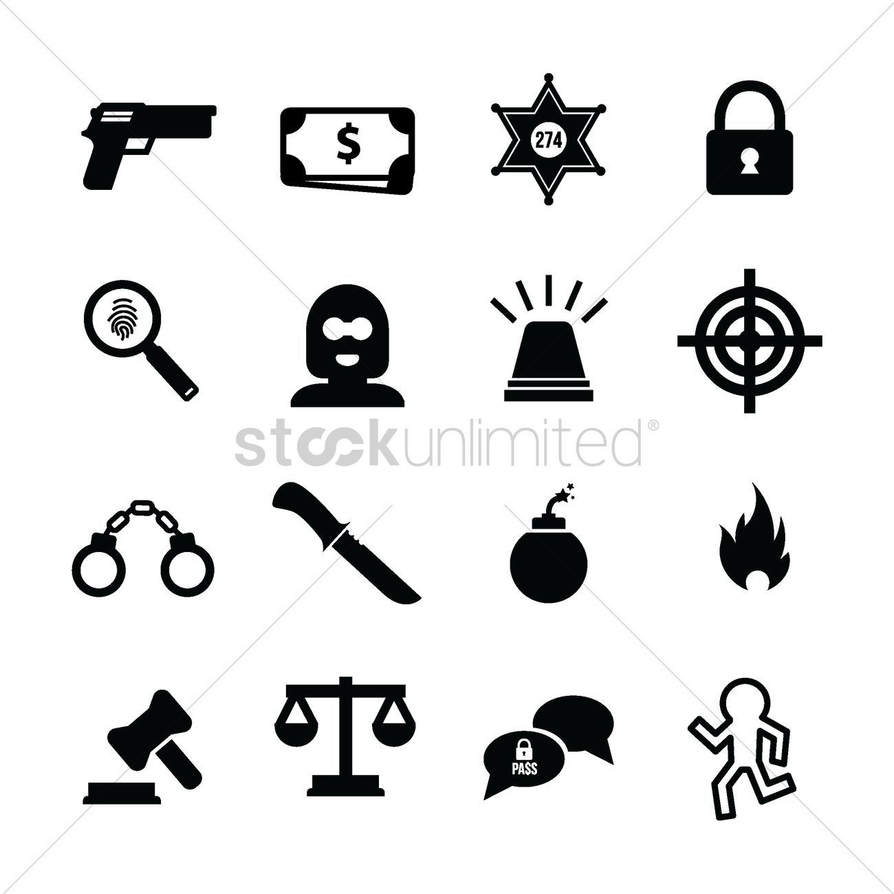1300x1299 Set Of Criminal Icons Vector Image