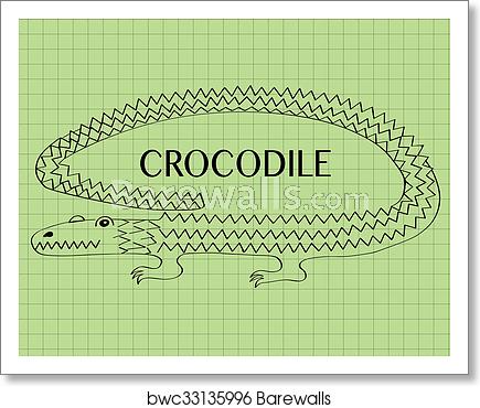 435x370 Vector Illustration Of Cartoon Crocodile On Green Background