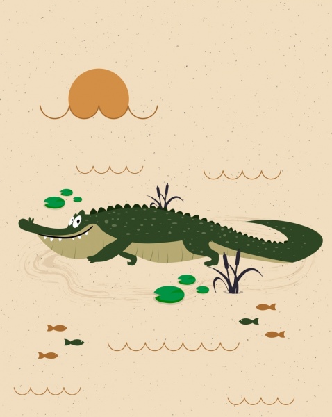 478x600 Wildlife Drawing Crocodile Icon Colored Cartoon Design Free Vector