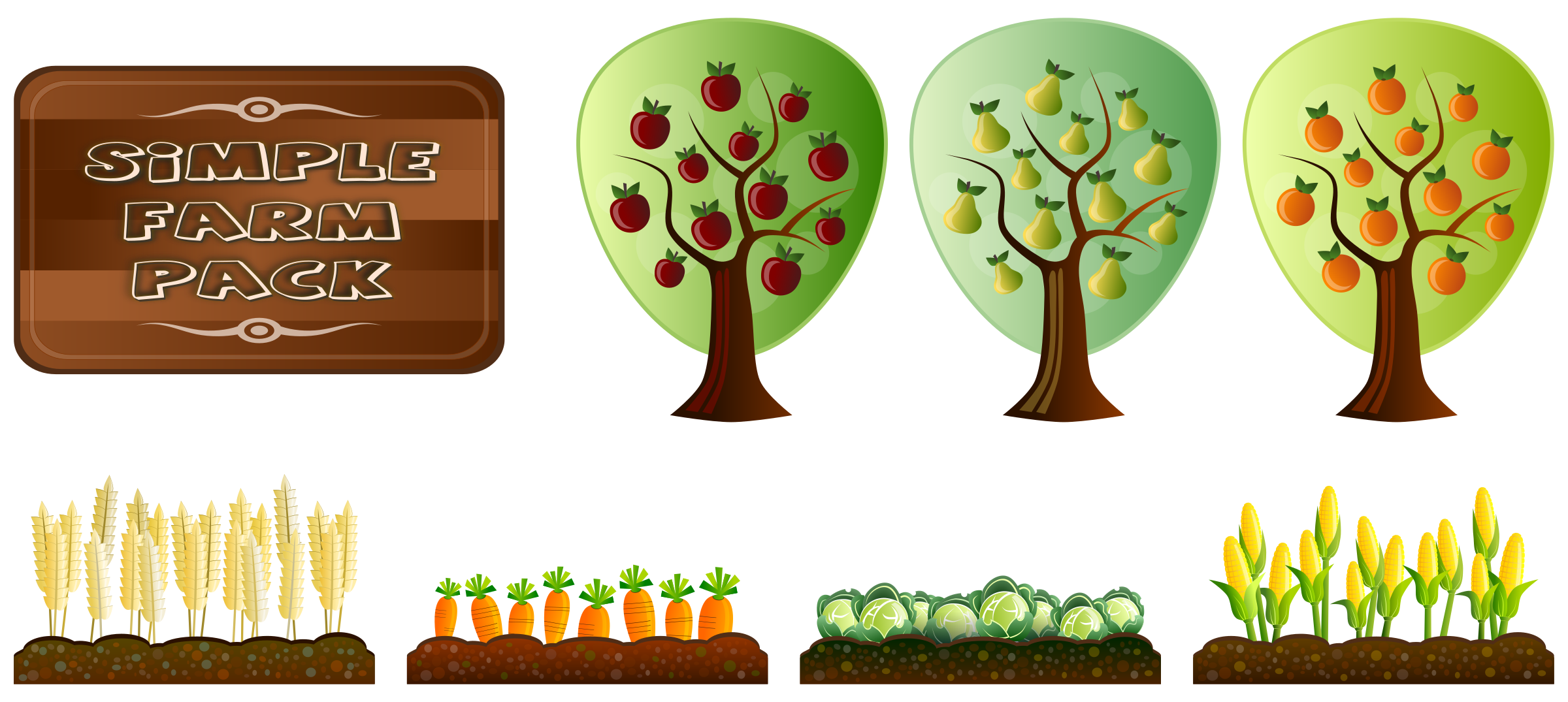 2400x1075 Simple Farm Crops Icons Png