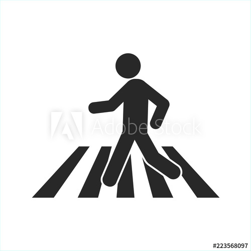 500x500 Man Silhouette Crossing Crosswalk Simple Flat Icon, Black