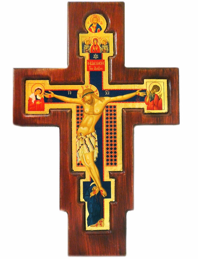 650x850 Crucifix Saint Damiano, Serigraph Icons On Wooden Cross