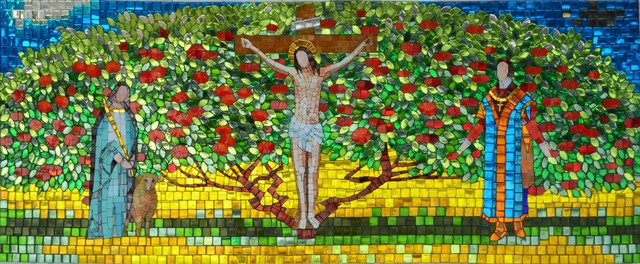 640x264 Glass Mosaic Icon, Tree Of Life And Jesus' Crucifixion