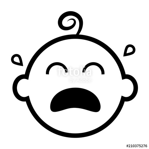 500x500 Simple, Flat Crying Baby Icon Black Line Art Icon Isolated