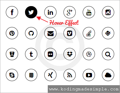 412x320 Black White Round Pure Css Social Media Icons Set Cool