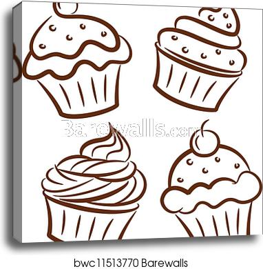 382x390 Cupcake Icon In Doodle Style, Canvas Print Barewalls Posters