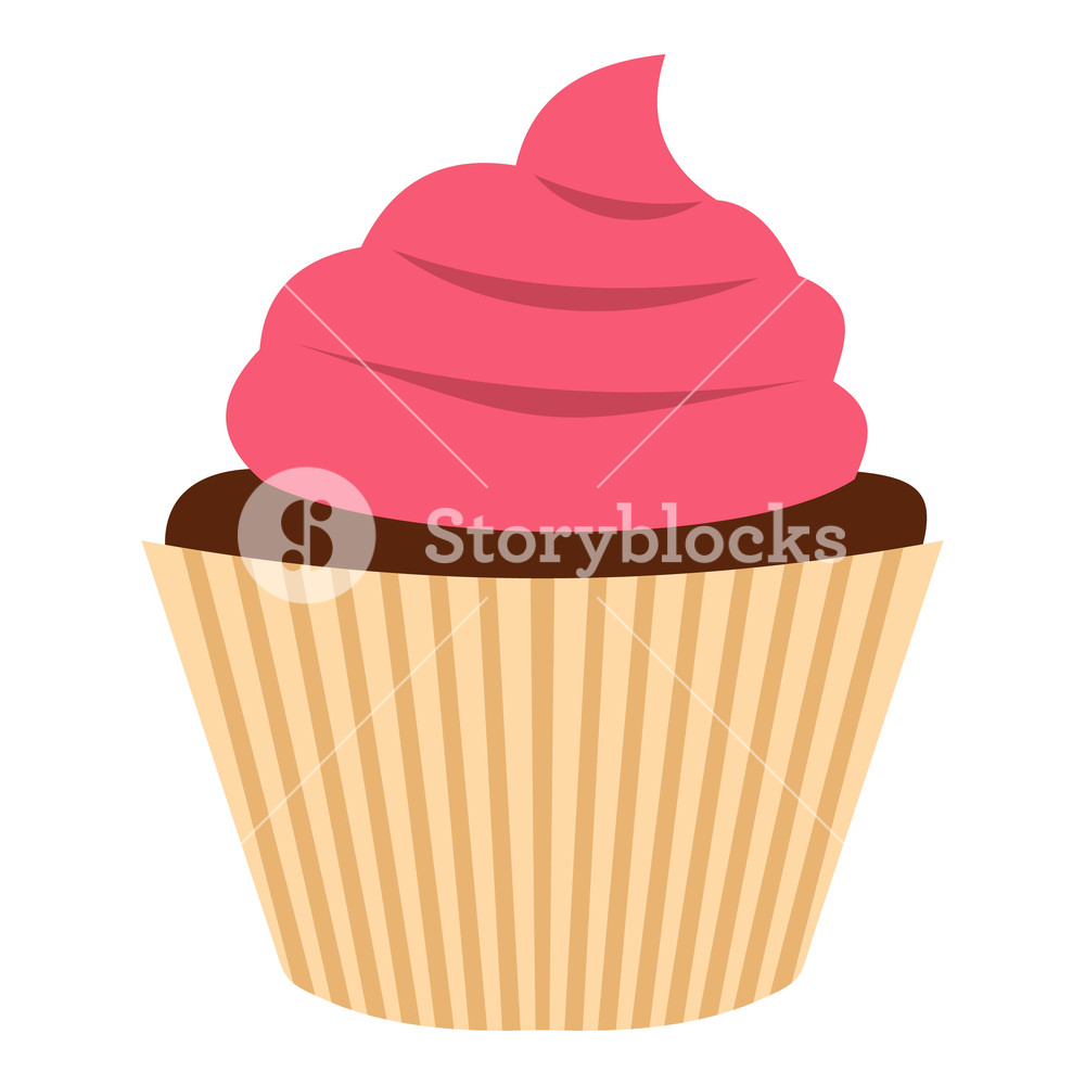 1000x1000 Pink Cupcake Icon Flat Isolated On White Background Vector