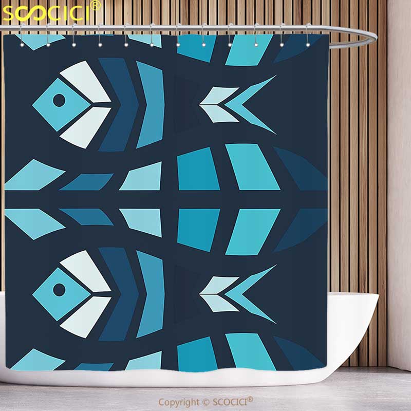 800x800 Unique Shower Curtain Mosaic Ceramic Style Fractal Fish Icon
