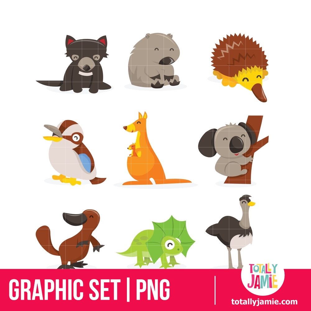 1000x1000 Cute Cartoon Australian Animals Icon Set