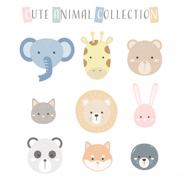 626x626 Cute Animal Faces Character Icon Pastel Template Vector Premium