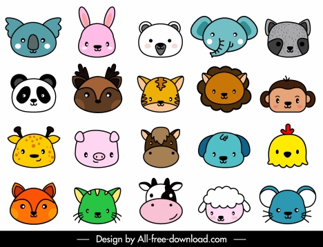 468x358 Animals Icons Faces Sketch Cute Cartoon Design Vectors Stock