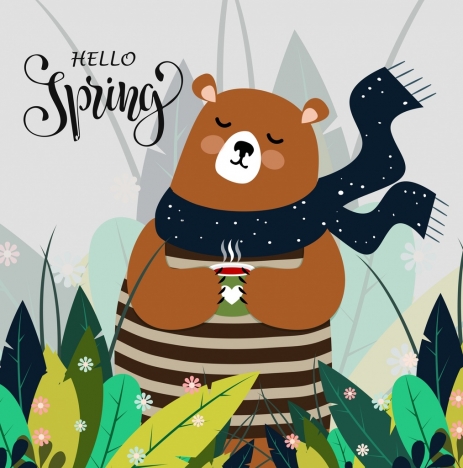 463x468 Spring Background Cute Bear Icon Colored Cartoon Vectors Stock