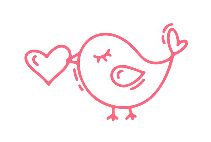 725x490 Red Monoline Cute Bird With Heart Vector Valentines Day Hand