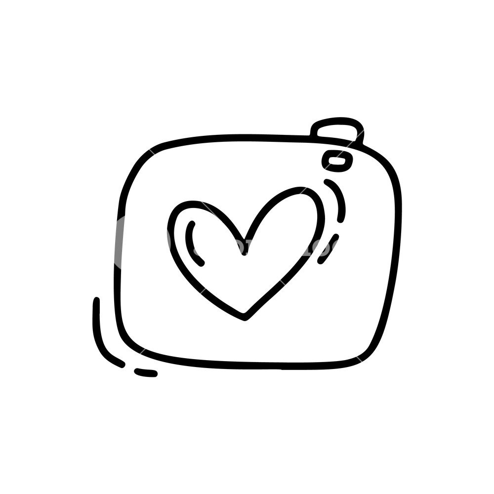 1000x1000 Monoline Cute Camera Valentines Day Hand Drawn Icon Holiday