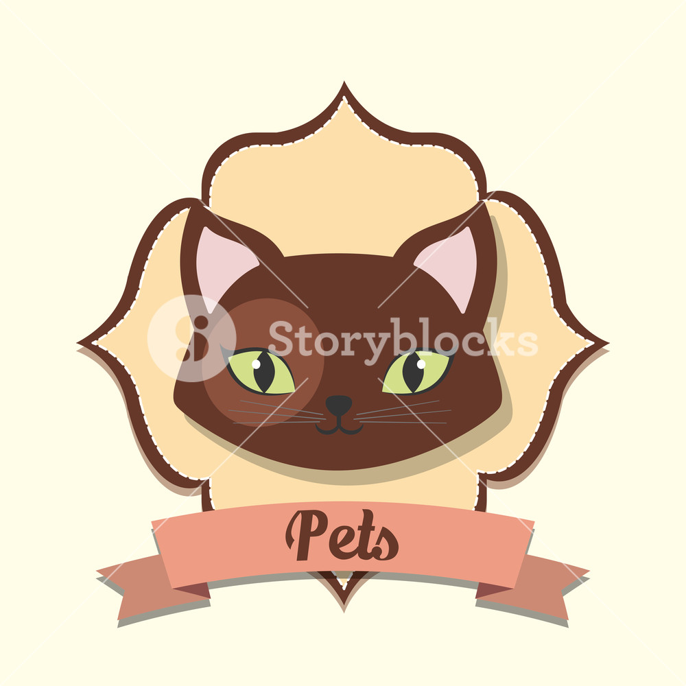 Emblem With Cute Cat Icon Over Decorative Frame And White 1000x1000 Emblem With Cute Cat Icon Over Decorative Frame And White