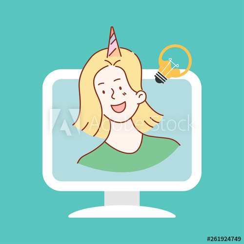 Cute Girl In A Unicorn Costume With Light Bulb On Computer Icon 500x500 Cute Girl In A Unicorn Costume With Light Bulb On Computer Icon