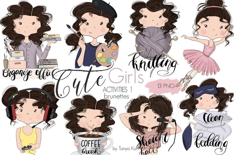 794x528 Brunette Hair Girls Planner Girls Icons Painter Stickers Etsy