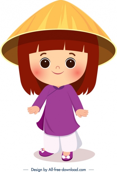 407x600 Vietnam Traditional Clothes Template Cute Cartoon Girl Icon Free