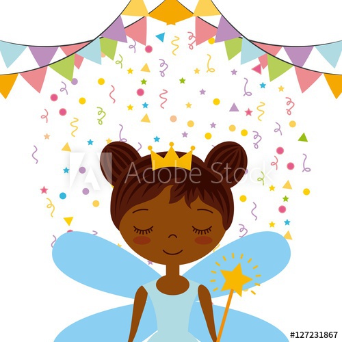 500x500 Happy Birthday Card With Cute Fairy Girl Icon With Pennants Over