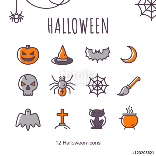500x500 Set Of Halloween Outline Icons Vector Illustration Cute Color