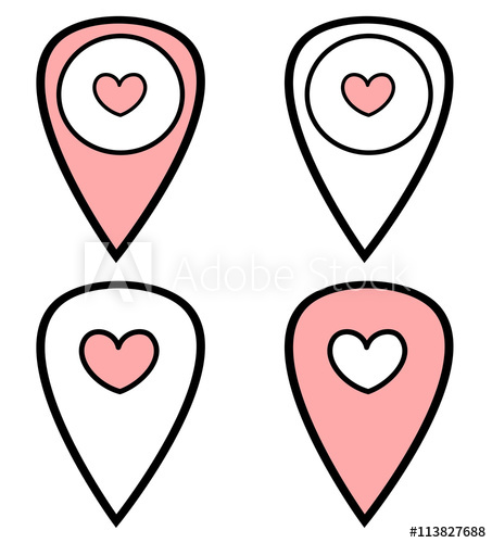 453x500 Black White Pink Cute Map Pointer Set With Heart Icon Vector