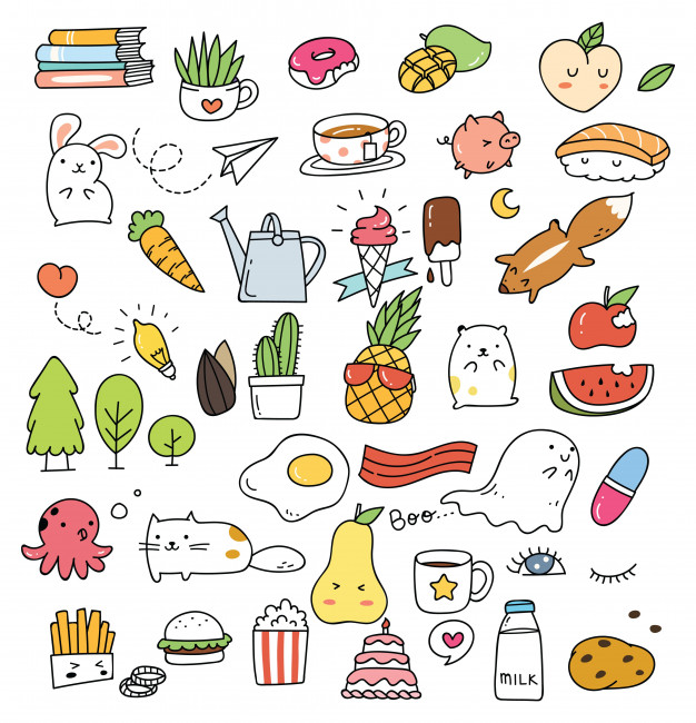 626x650 Set Of Various Cute Icon In Doodle Style Isolated On White