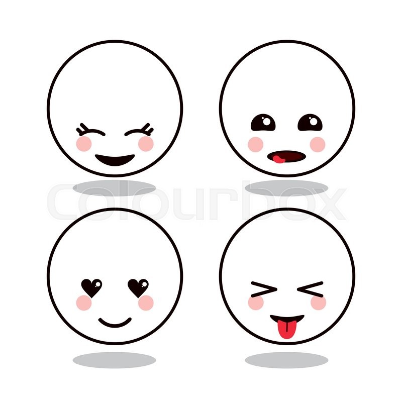 800x800 Kawaii Cartoon Circle Face Expression Stock Vector Colourbox