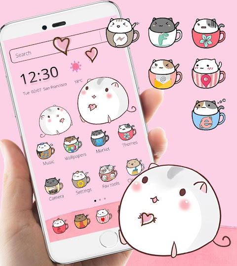 480x540 Cute Cup Cat Theme Kitty Wallpaper Icon Pack Download Apk