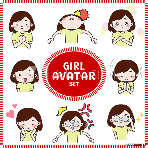 500x500 Cute Cartoon Illustration Of Girl And Woman Avatar Icon In Various